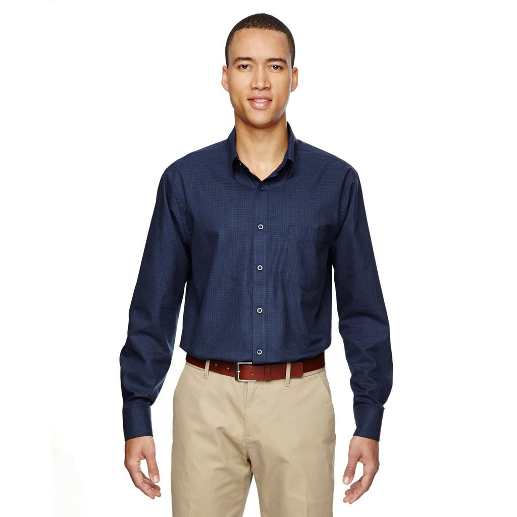 North End Men's Classic Navy Paramount Twill Checkered Shirt
