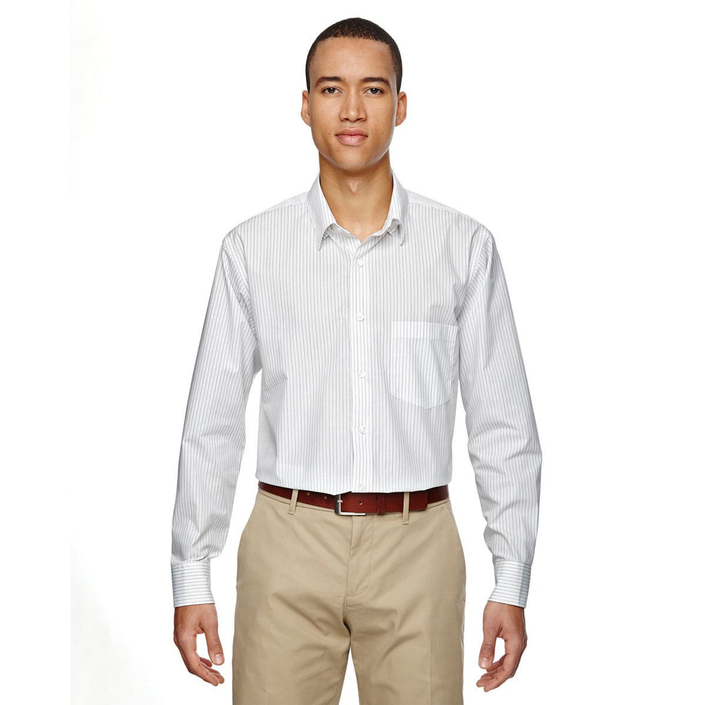 North End Men's White Align Dobby Vertical Striped Shirt