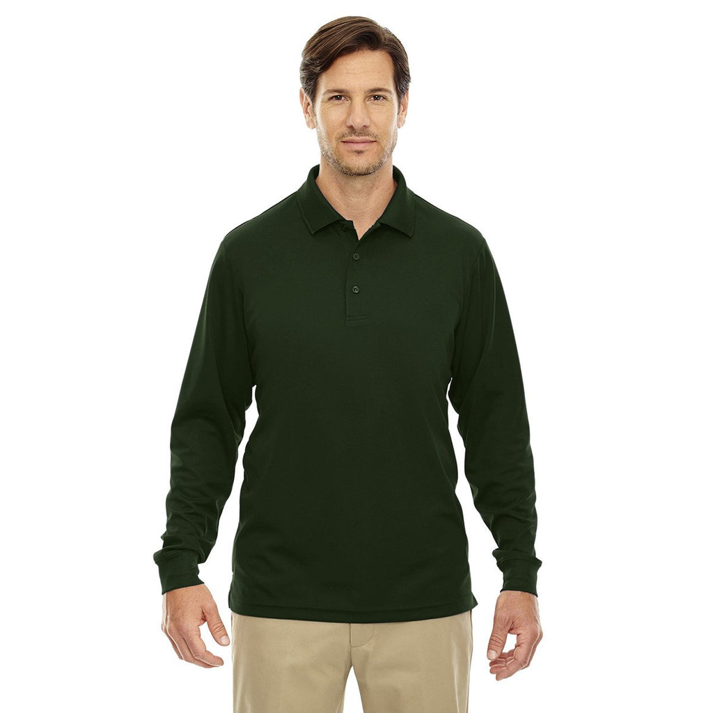 Core 365 Men's Forest Green Pinnacle Performance Long-Sleeve Pique Polo