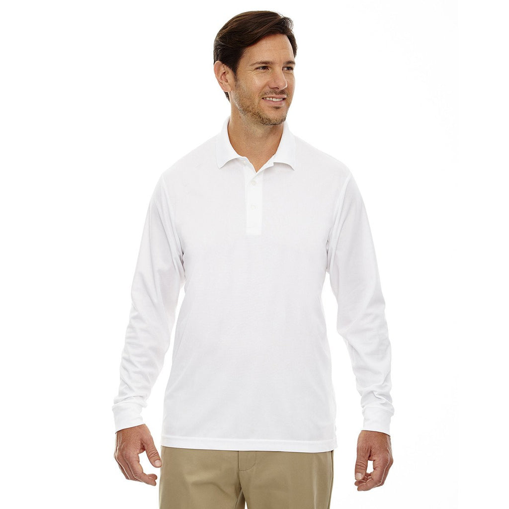Core 365 Men's White Pinnacle Performance Long-Sleeve Pique Polo