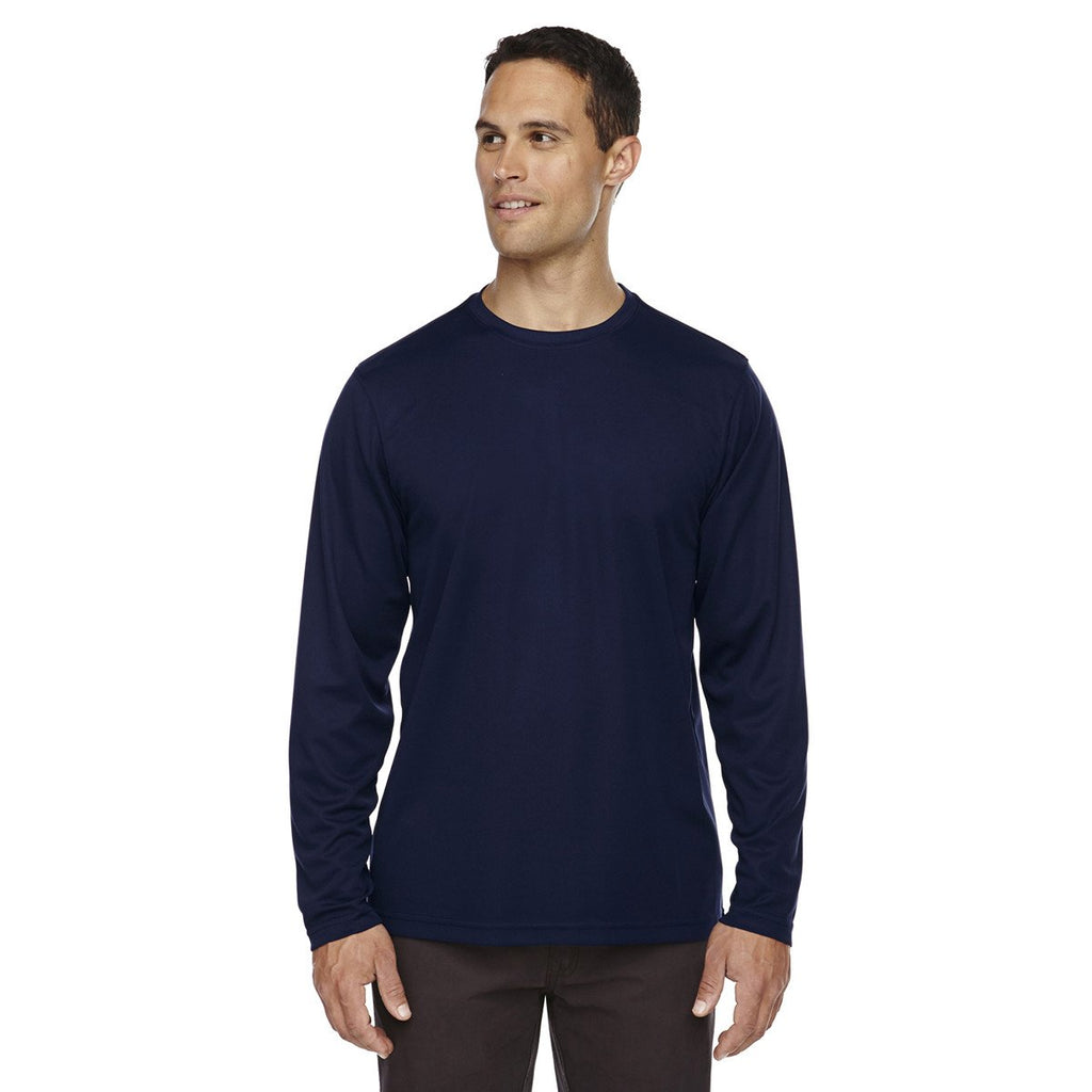Core 365 Men's Classic Navy Agility Performance Long-Sleeve Pique Crewneck