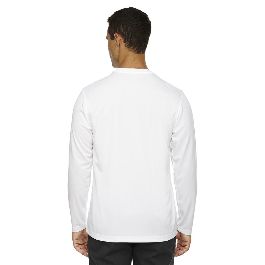 Core 365 Men's White Agility Performance Long-Sleeve Pique Crewneck