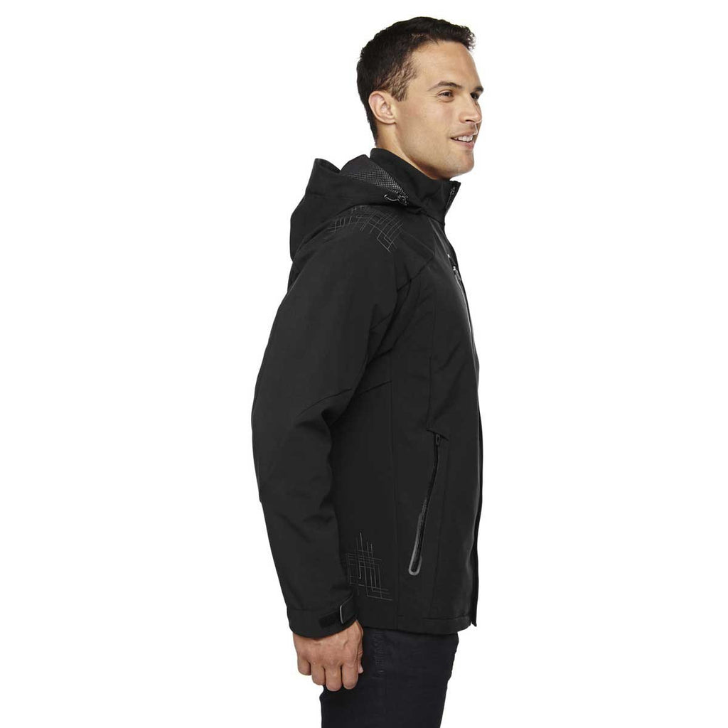 North End Men's Black Axis Soft Shell Jacket with Print Graphic Accents