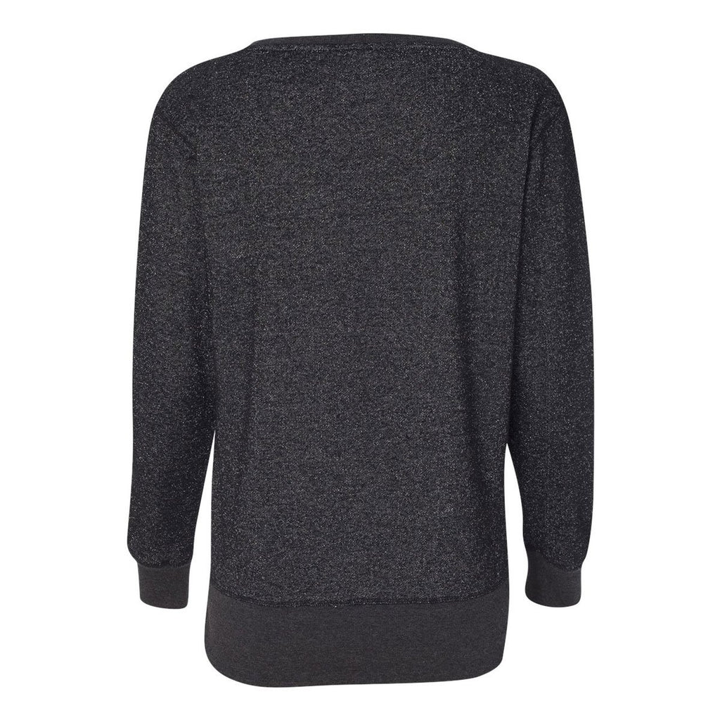 J. America Women's Black/Silver Glitter French Terry Crewneck Sweatshirt