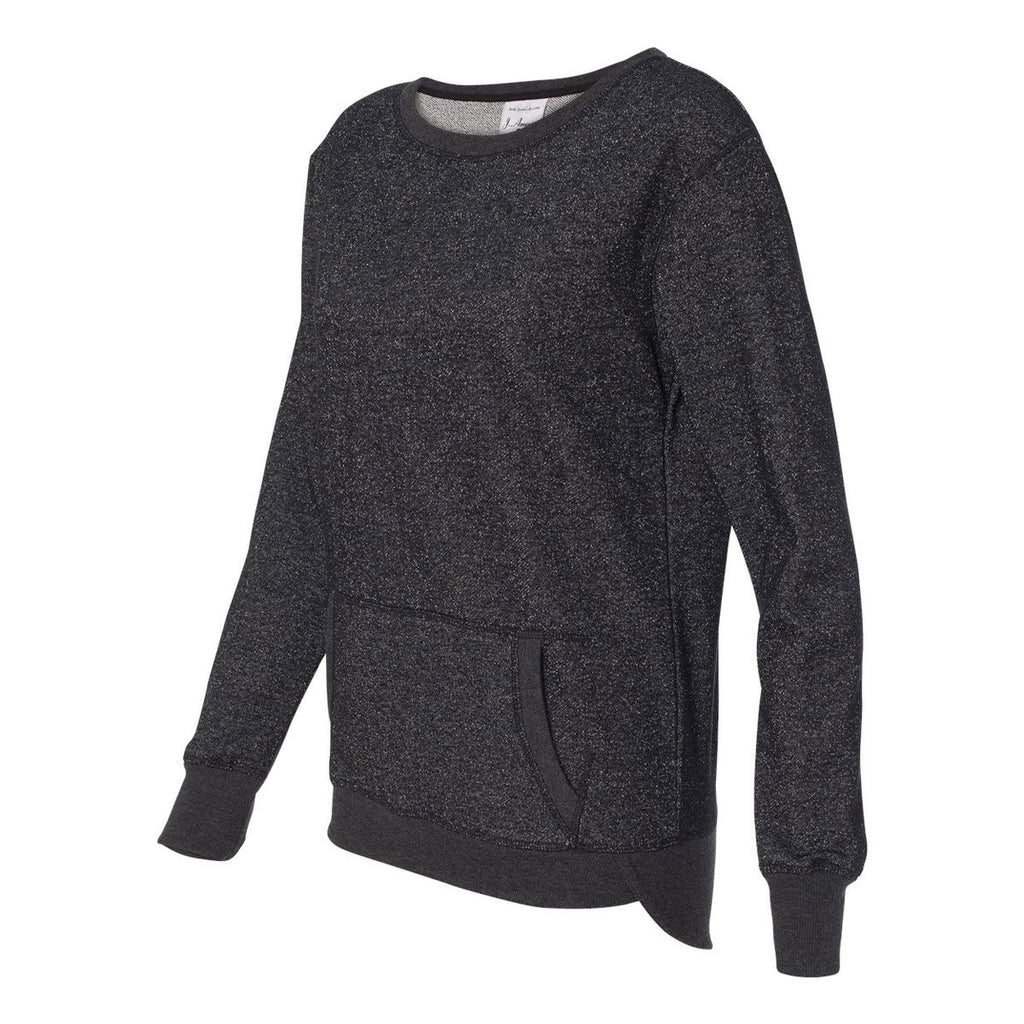 J. America Women's Black/Silver Glitter French Terry Crewneck Sweatshirt