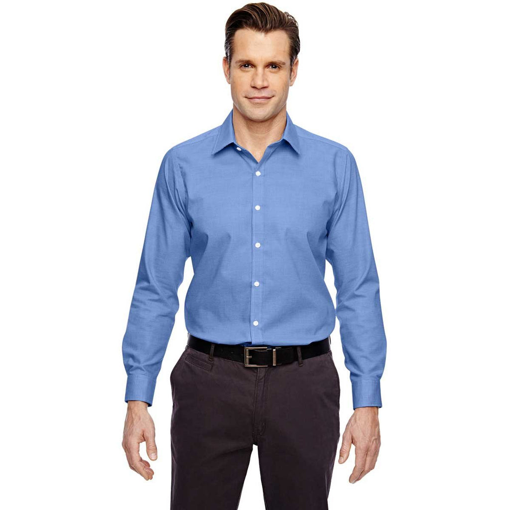 North End Men's Ink Blue Two-Ply 80's Cotton Dobby Taped Shirt
