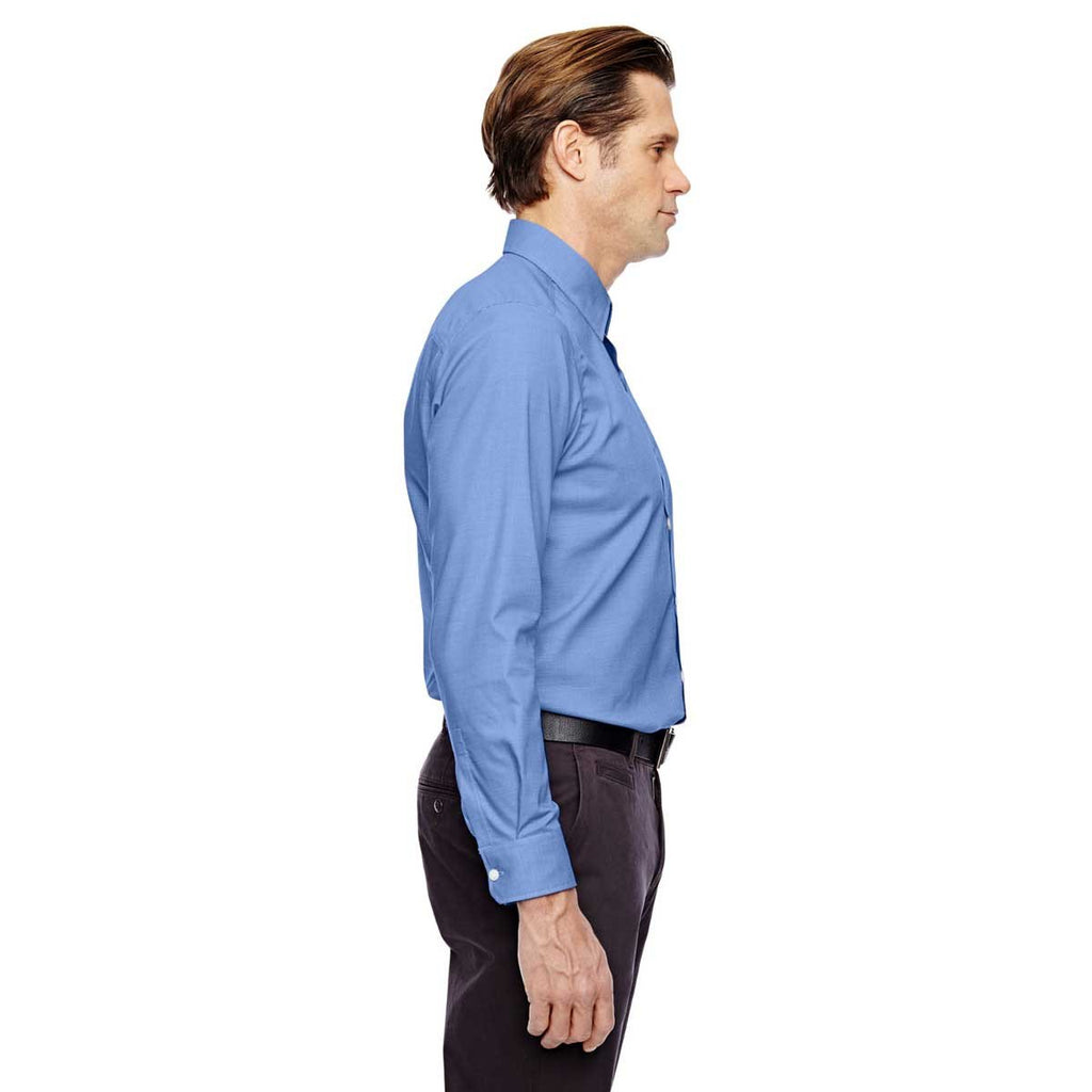 North End Men's Ink Blue Two-Ply 80's Cotton Dobby Taped Shirt