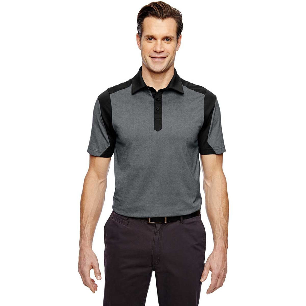 North End Men's Black Merge Cotton Blend Melange Polo
