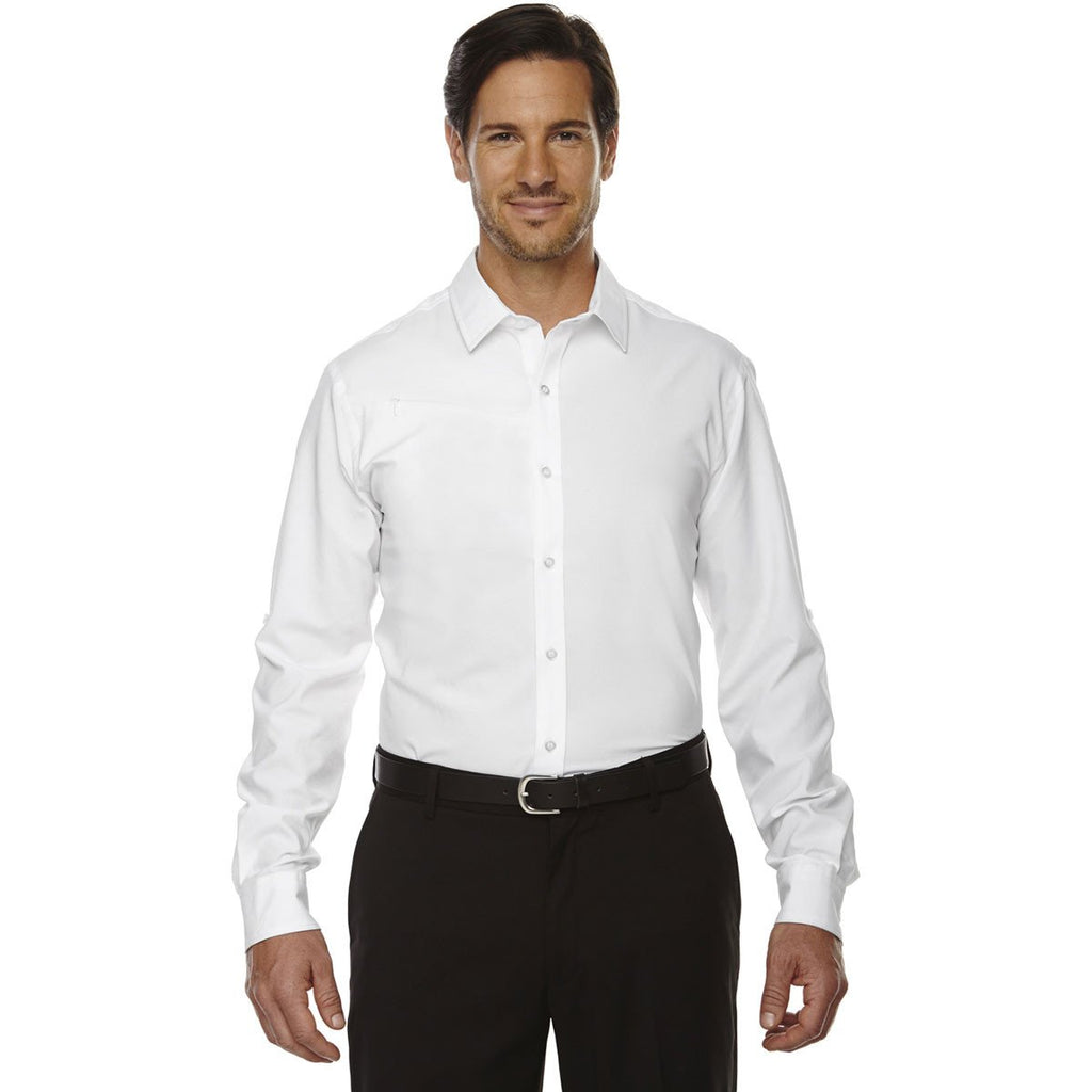 North End Men's White Rejuvenate Performance Shirt with Roll-Up Sleeves