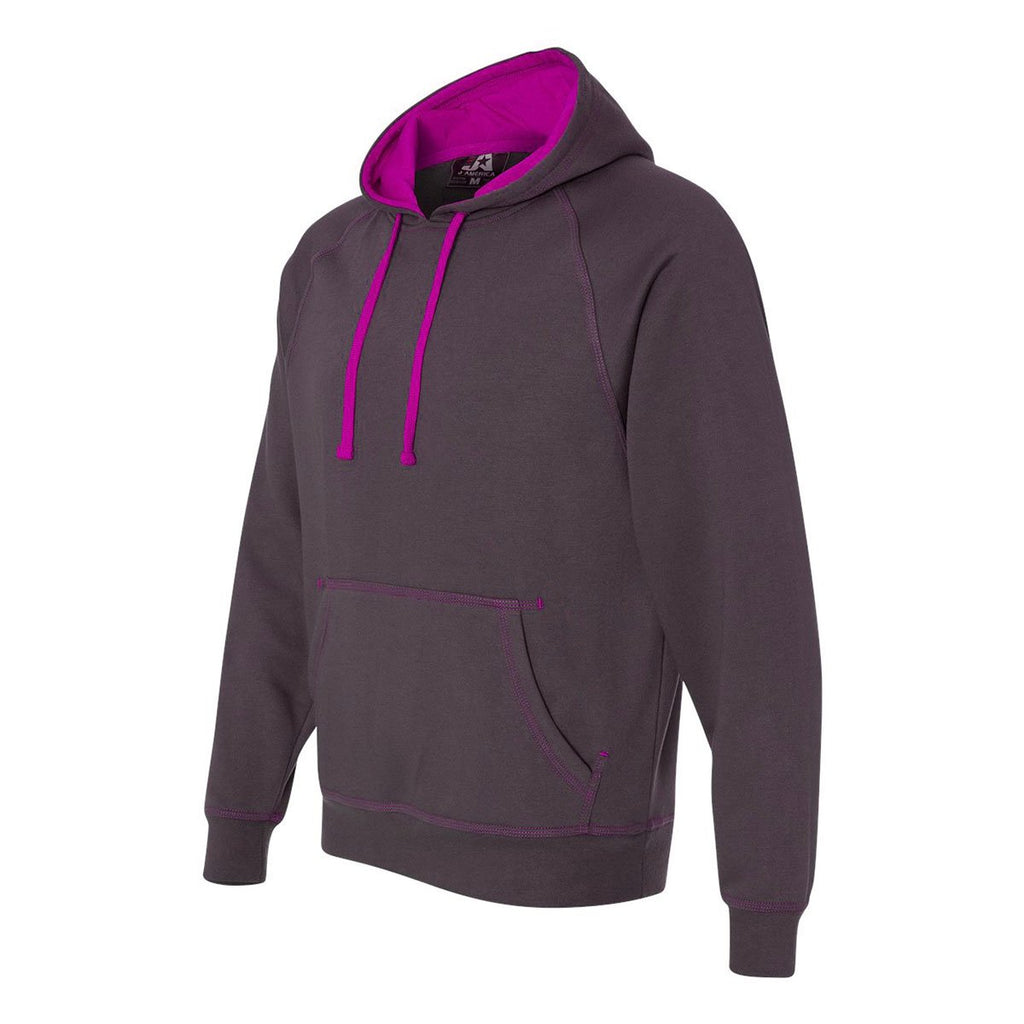 J. America Men's Magenta Shadow Fleece Hooded Pullover Sweatshirt