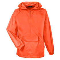 UltraClub Men's Bright Orange Quarter-Zip Hooded Pullover Pack-Away Jacket