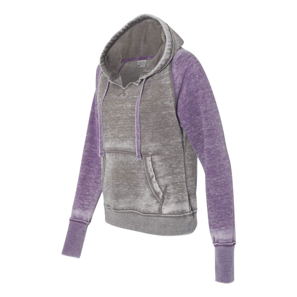 J. America Women's Cement/Very Berry Zen Fleece Raglan Hooded Sweatshirt