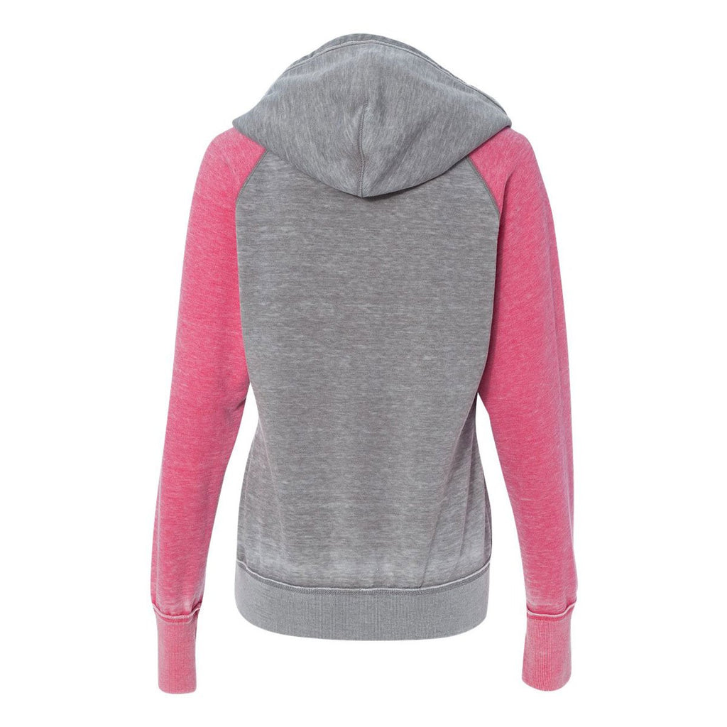 J. America Women's Cement/Wildberry Zen Fleece Raglan Hooded Sweatshirt