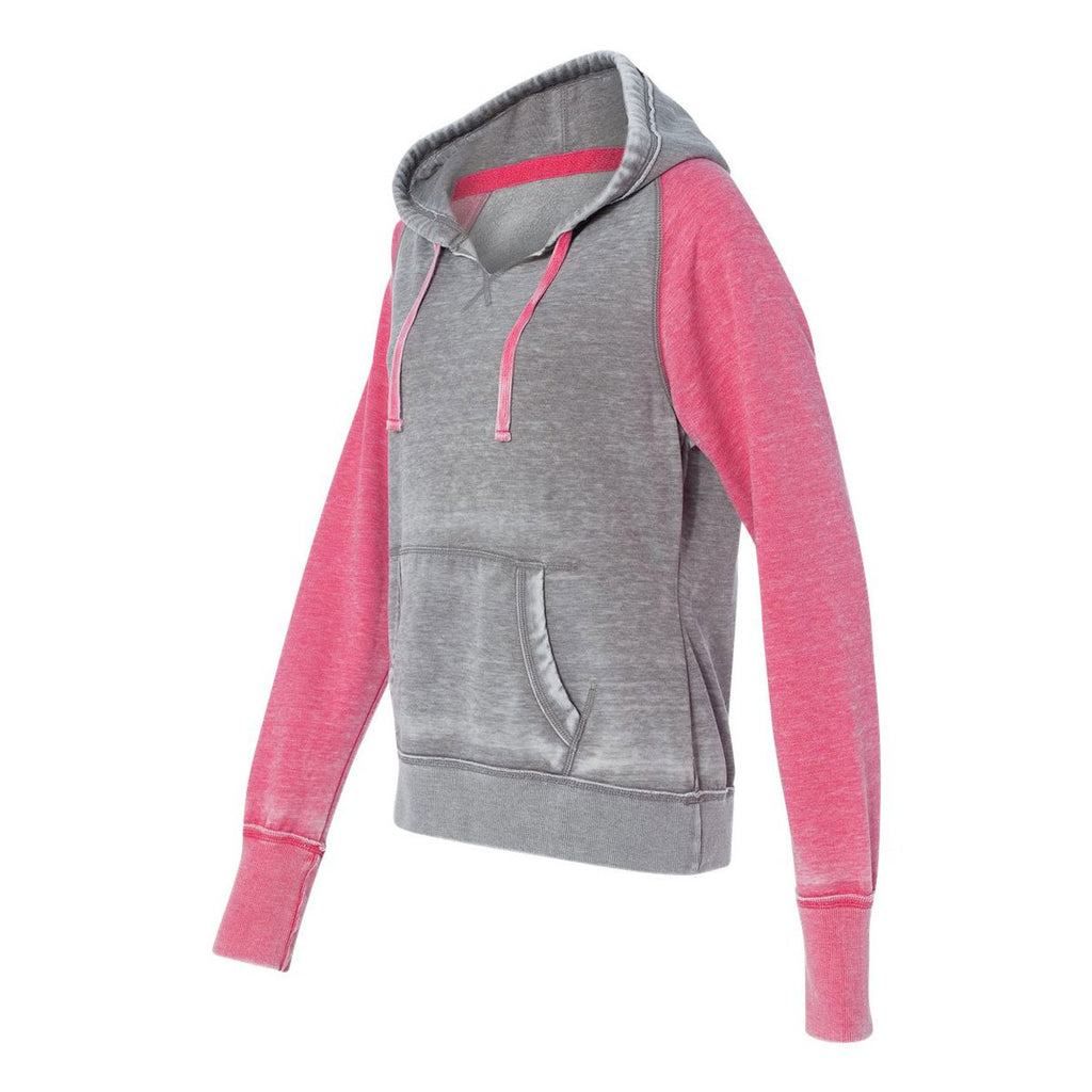 J. America Women's Cement/Wildberry Zen Fleece Raglan Hooded Sweatshirt
