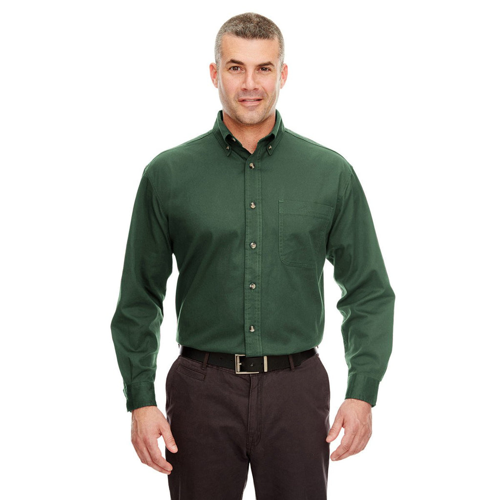 UltraClub Men's Forest Green Cypress Long-Sleeve Twill with Pocket