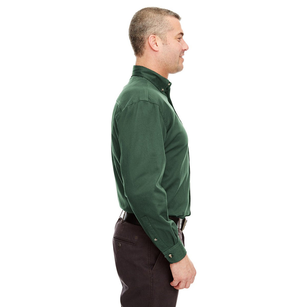 UltraClub Men's Forest Green Cypress Long-Sleeve Twill with Pocket