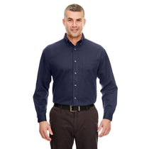 UltraClub Men's Navy Cypress Long-Sleeve Twill with Pocket
