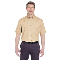 UltraClub Men's Khaki Short-Sleeve Cypress Twill with Pocket