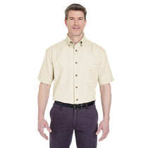 UltraClub Men's Natural Short-Sleeve Cypress Twill with Pocket