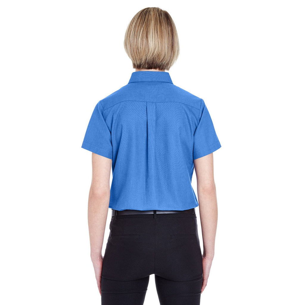 UltraClub Women's French Blue Classic Wrinkle-Resistant Short-Sleeve Oxford