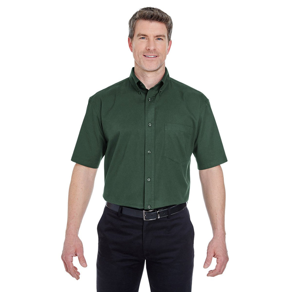 UltraClub Men's Forest Green Short-Sleeve Whisper Twill