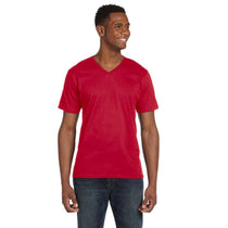 Anvil Men's Red Lightweight V-Neck T-Shirt
