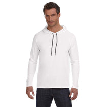 Anvil Men's White Lightweight Long-Sleeve Hooded T-Shirt