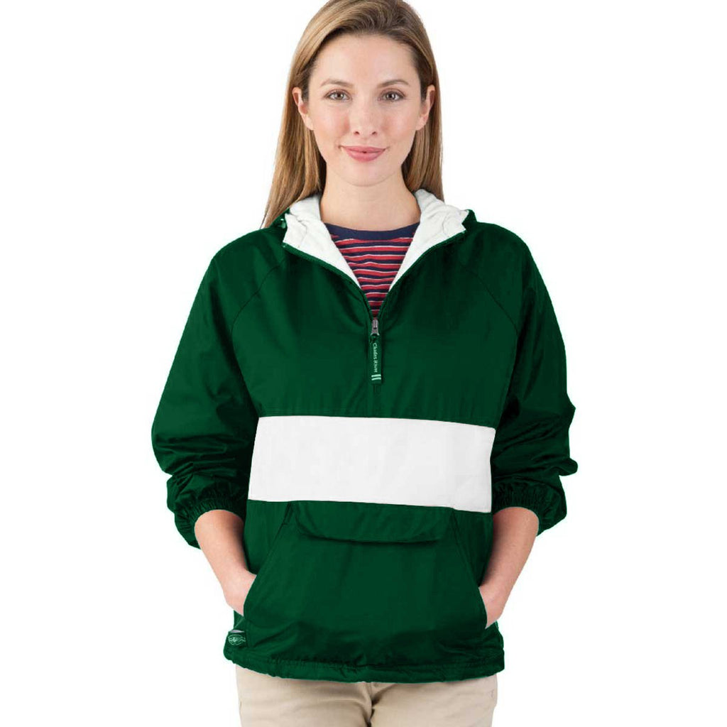 Charles River Women's Forest/White Classic Charles River Striped Pullover