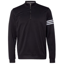 Adidas Golf Men's Black/White Climalite 3-Stripes French Terry Quarter-Zip Pullover