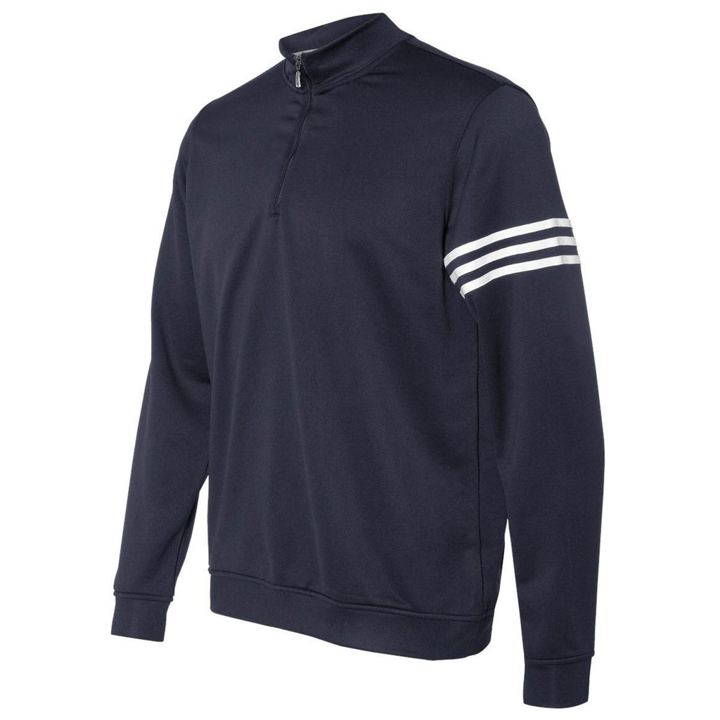 Adidas Golf Men's Navy/White Climalite 3-Stripes French Terry Quarter-Zip Pullover