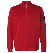 Adidas Golf Men's Power Red/Black Climalite 3-Stripes French Terry Quarter-Zip Pullover