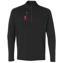 Adidas Golf Men's Black/Bold Red Mixed Media Quarter-Zip Jacket