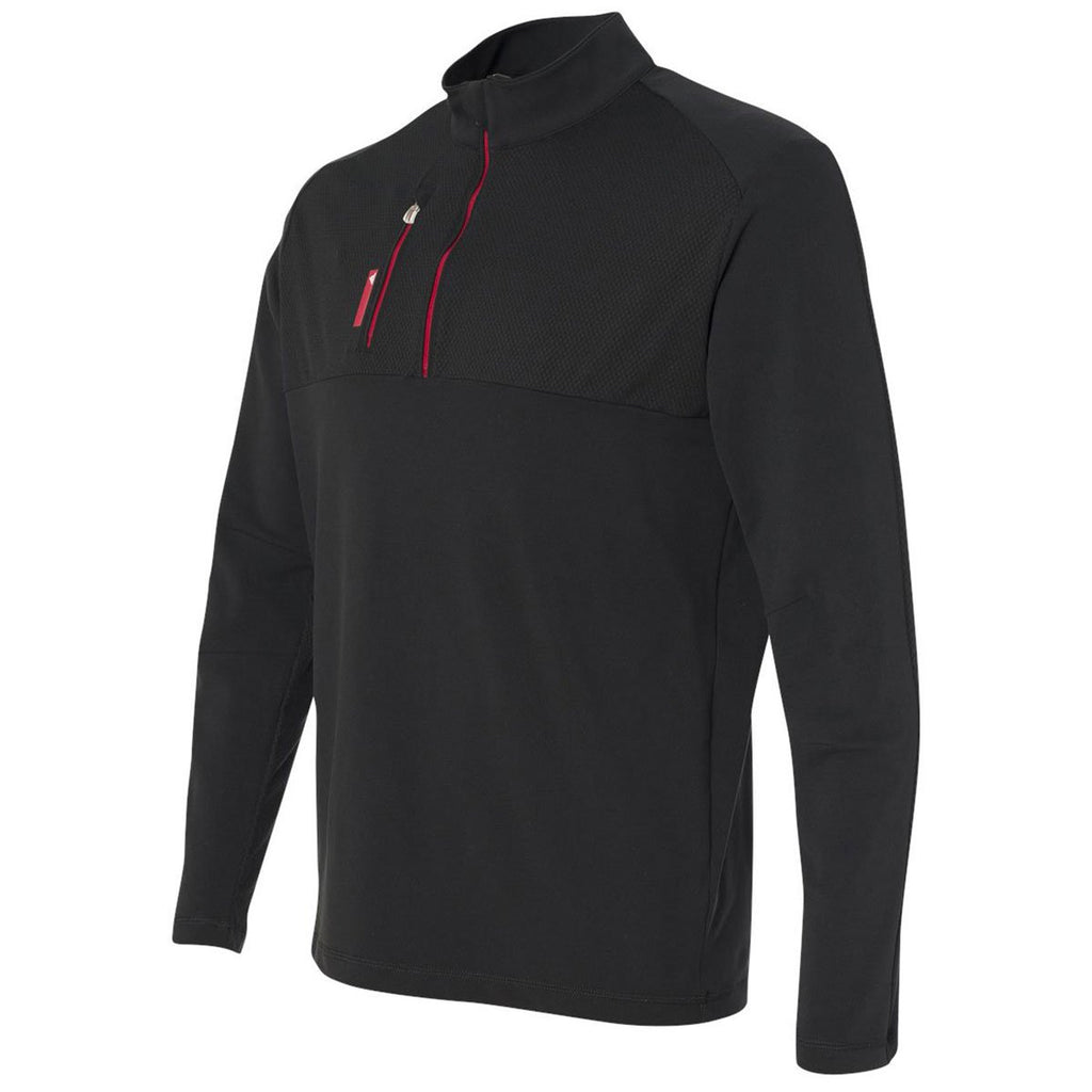 Adidas Golf Men's Black/Bold Red Mixed Media Quarter-Zip Jacket