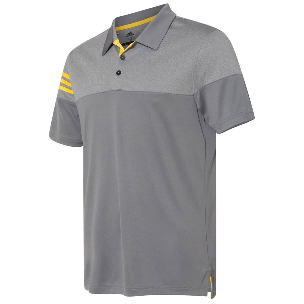 Adidas Golf Men's Vista Grey/EQT Yellow Heather 3-Stripe Block Sport Shirt