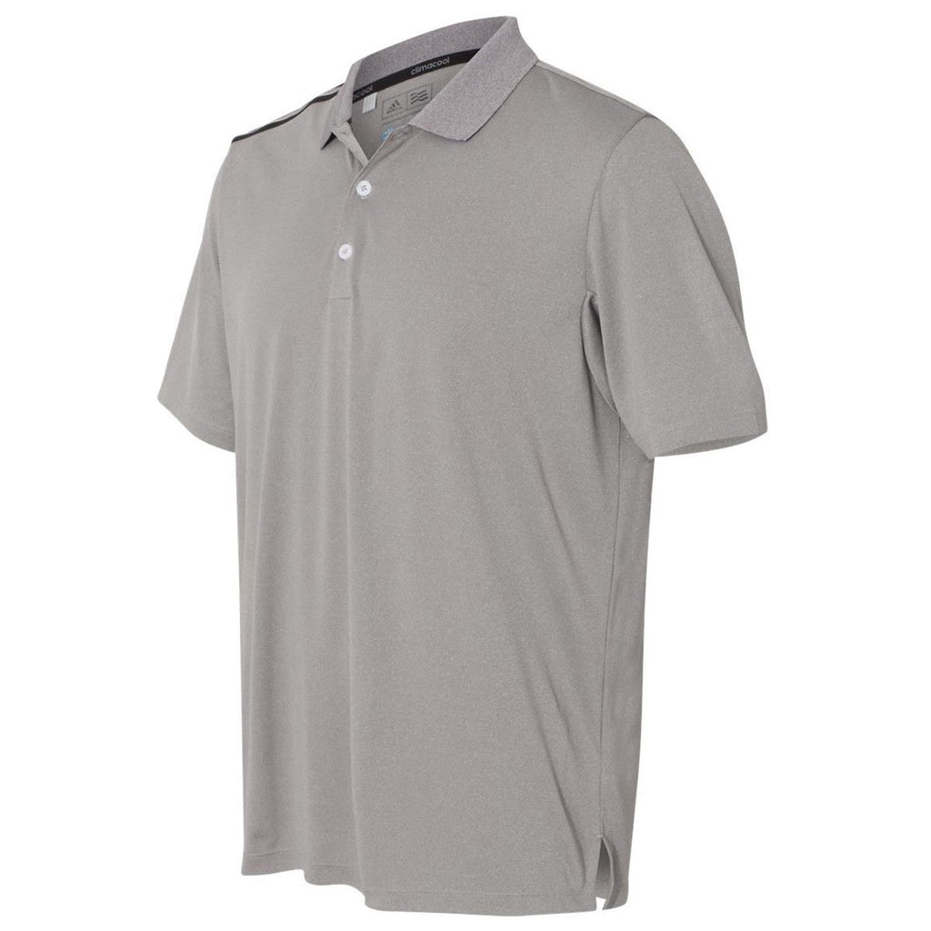 Adidas Golf Men's Medium Grey Heather/Black/Mid Grey Climacool 3-Stripes Shoulder Polo