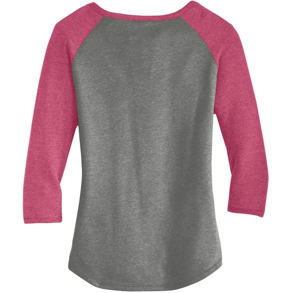Alternative Apparel Women's Vintage Coal/Vintage Pink Outfield 3/4-Sleeve Vintage 50/50 Tee