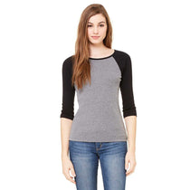 Bella + Canvas Women's Deep Heather/Black Stretch Rib 3/4-Sleeve Contrast Raglan T-Shirt