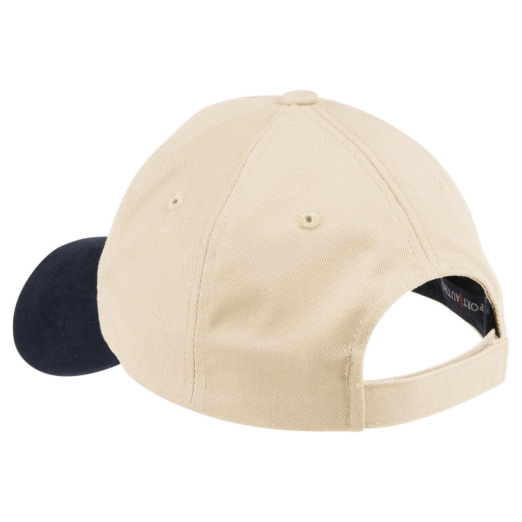 Port Authority Natural/Navy Two-Tone Brushed Twill Cap