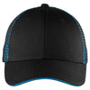 Port Authority Black/ Shock Blue Double Mesh Snapback Sandwich Bill Cap