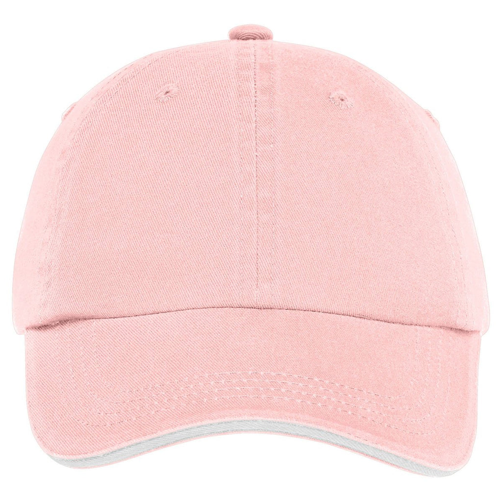 Port Authority Light Pink/White Sandwich Bill Cap with Striped Closure