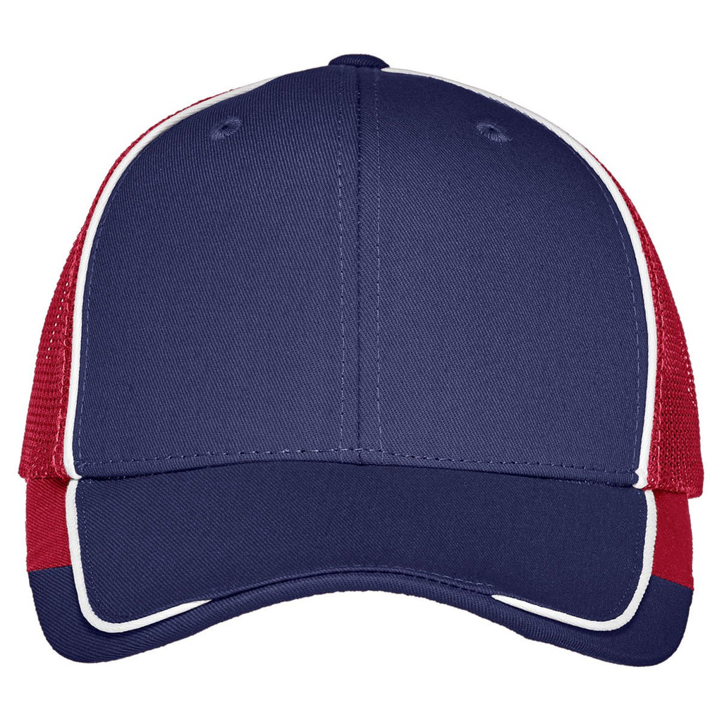 Port Authority Blue Crush/ White/ Deep Red Colorblock Mesh Back Cap