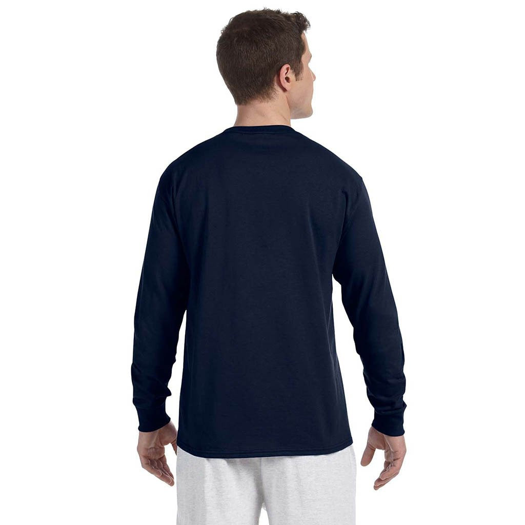 Champion Men's 5.2 oz Navy L/S Tagless T-Shirt