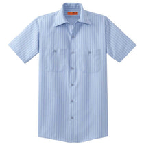 Red Kap Men's Tall Light Blue/Navy Short Sleeve Striped Industrial Work Shirt