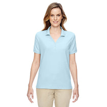 Devon & Jones Women's Crystal Blue Pima Pique Short-Sleeve Y-Collar Polo