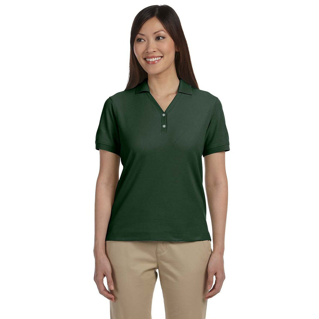 Devon & Jones Women's Forest Pima Pique Short-Sleeve Y-Collar Polo