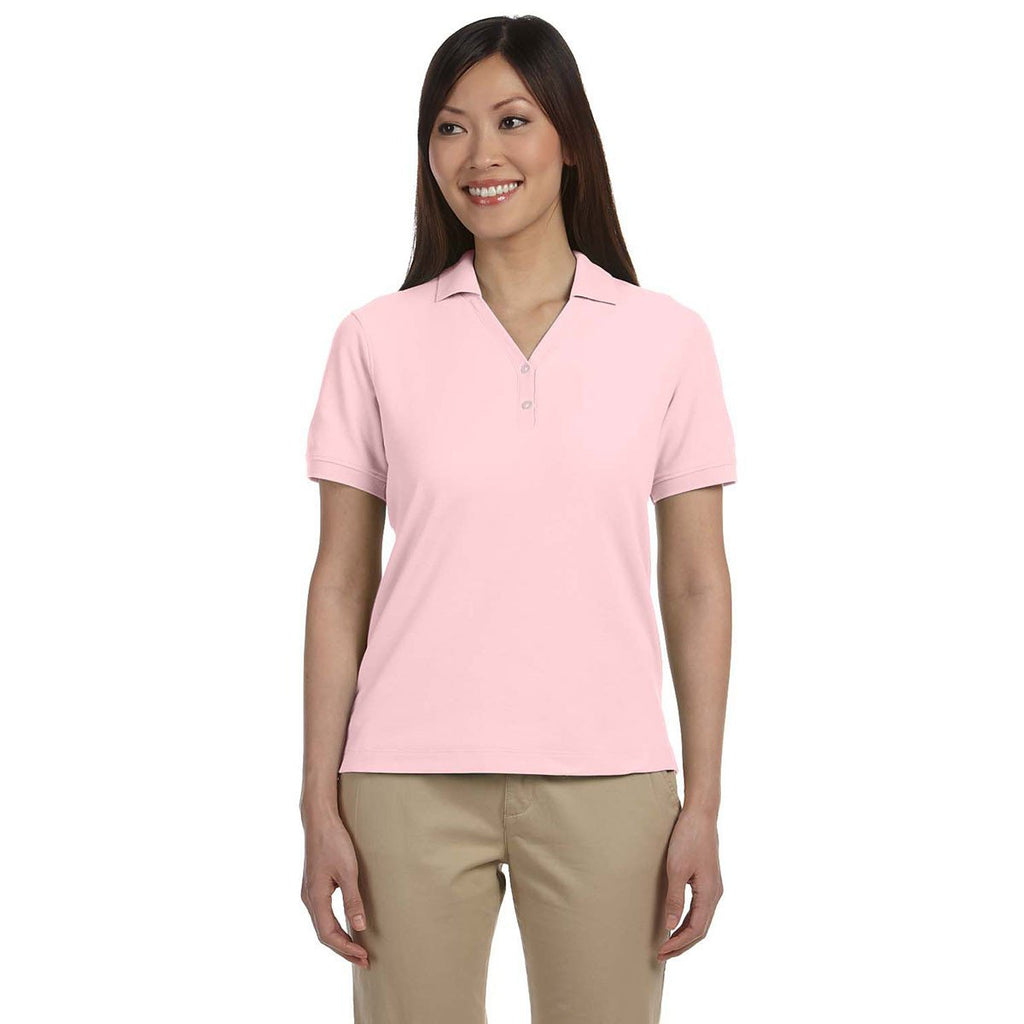 Devon & Jones Women's Pink Pima Pique Short-Sleeve Y-Collar Polo