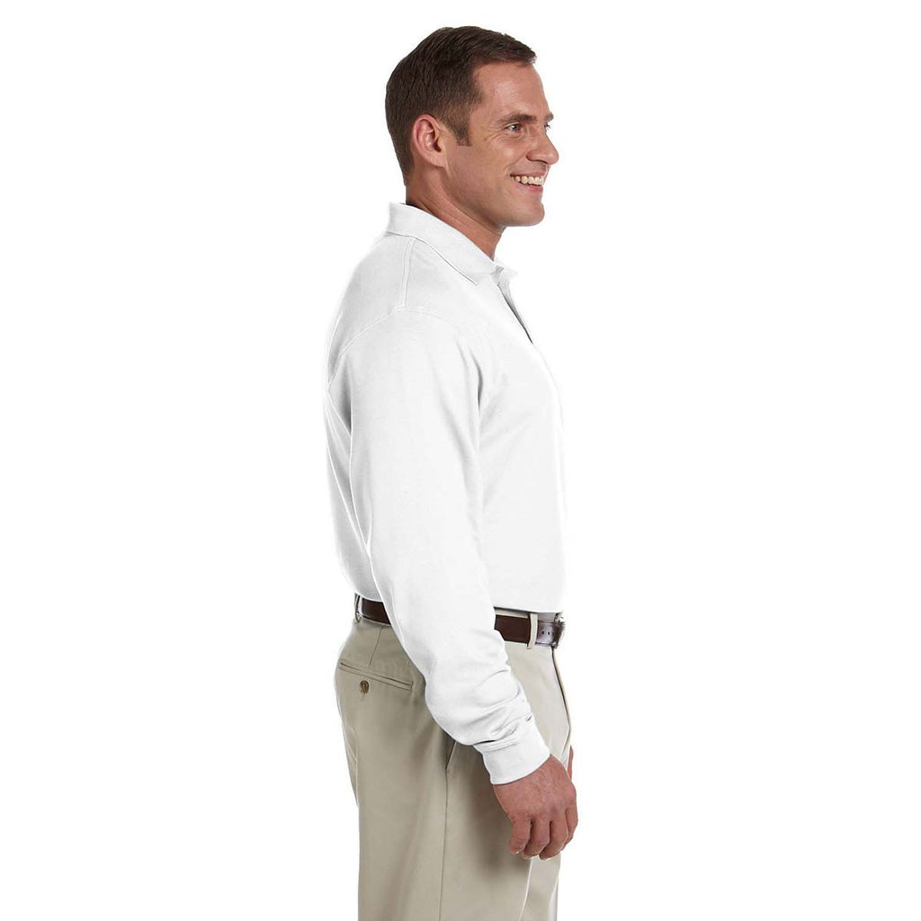 Devon & Jones Men's White Pima Pique Long-Sleeve Polo