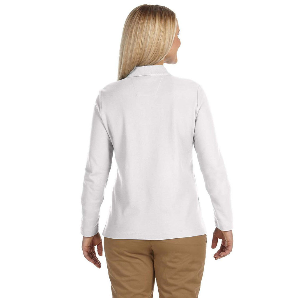 Devon & Jones Women's White Pima Pique Long-Sleeve Polo