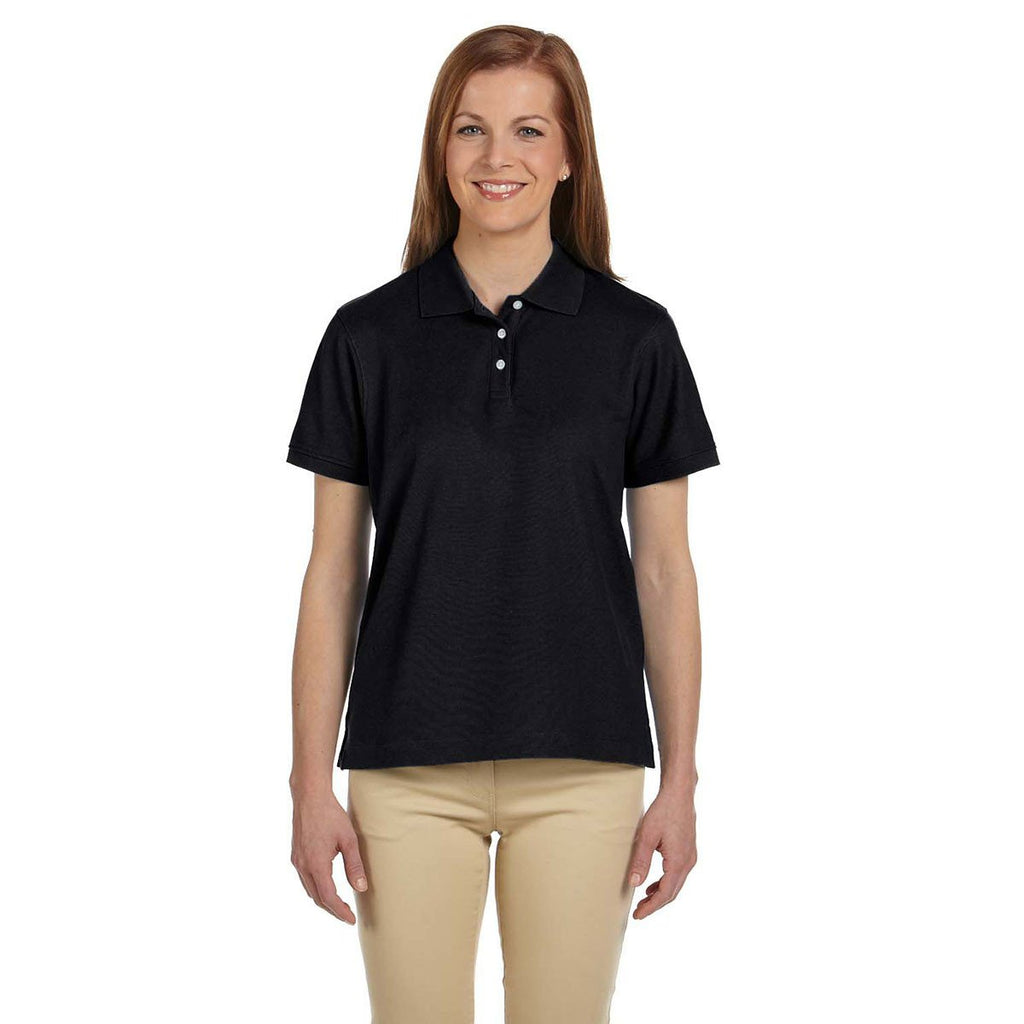 Devon & Jones Women's Black Pima Pique Short-Sleeve Polo