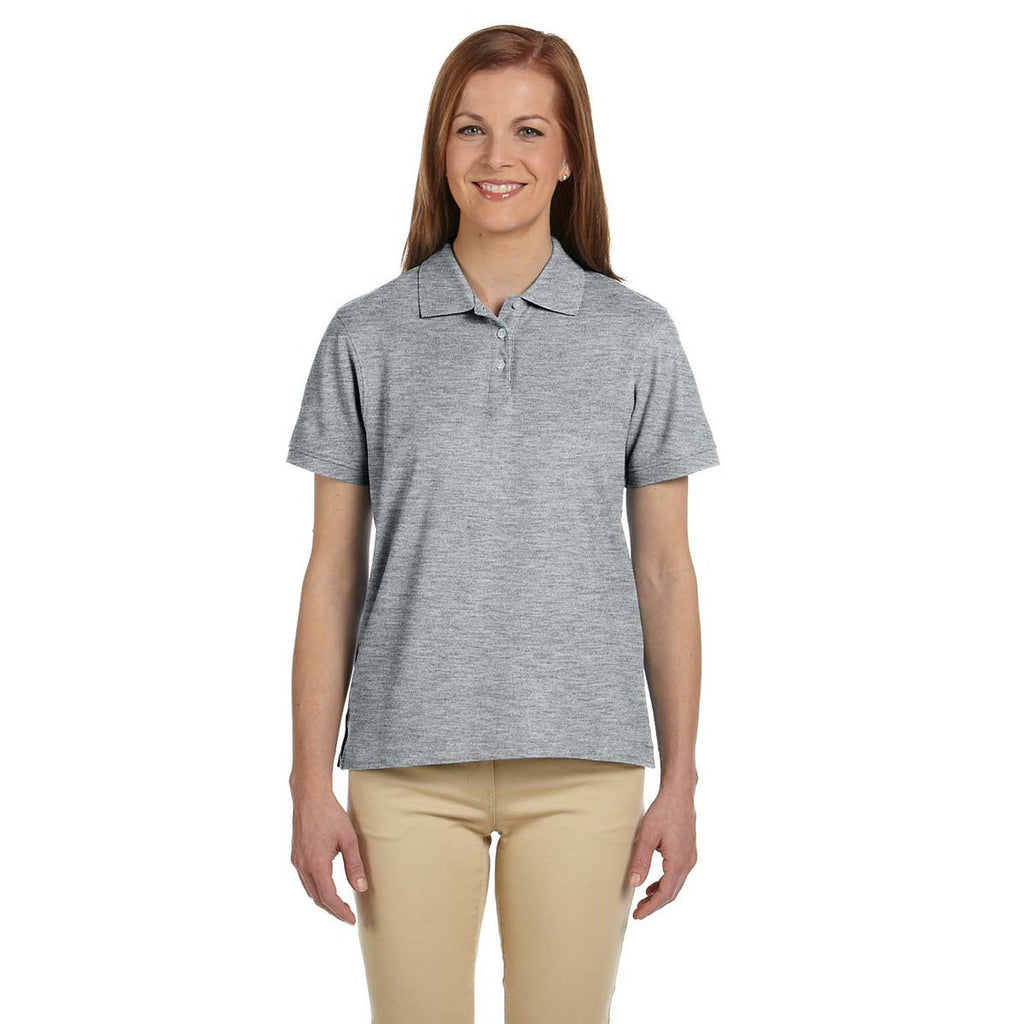 Devon & Jones Women's Grey Heather Pima Pique Short-Sleeve Polo